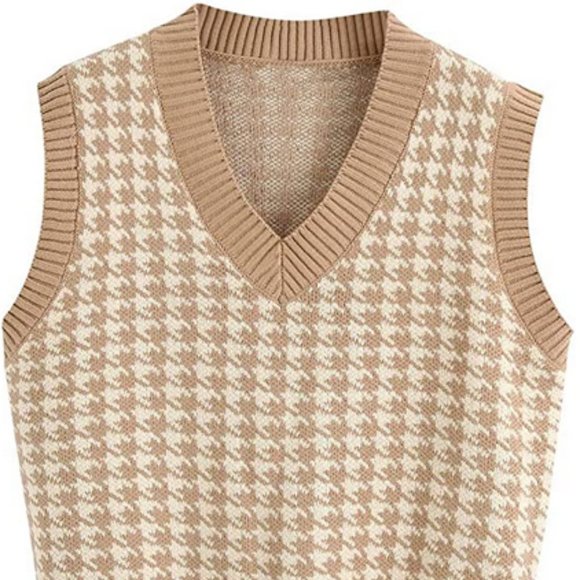 Pattern Knit Sweater Vest Sleeveless Loose V-Neck